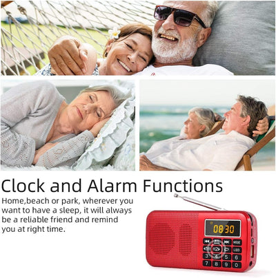 PRUNUS Kleines Radio. Tragbares Radio mit Grosse Batteriekapazität (3000mAh),Uhr FM SD USB MP3 UKW R