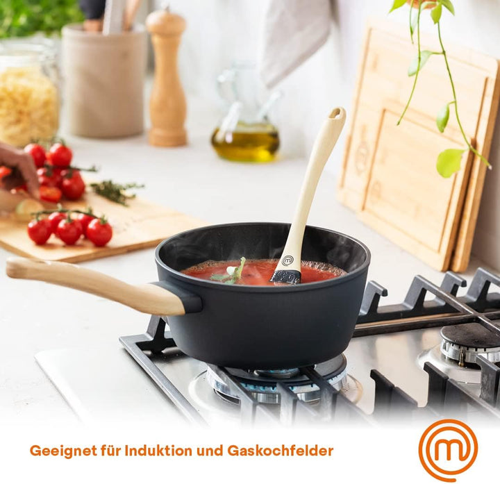 MasterChef Topf Klein mit Glasdeckel, Induktions Töpfe, Pastatopf, Suppentopf, Schwarz Aluminium-Koc
