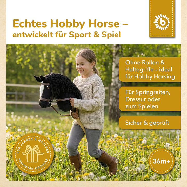 Bieco Hobby Horse Steckenpferd Rappe - Grösse S, mit Trense | Abnehmbarer Stock & Schweif, für Sprin