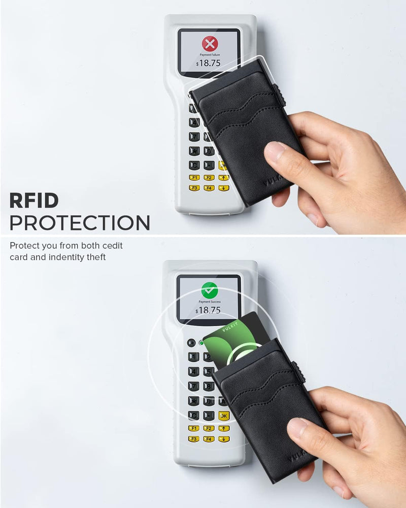 VULKIT Kreditkartenetui Minimalistische Slim Pop Up Geldbörse mit Lederschlitzen RFID-Blockierung fü