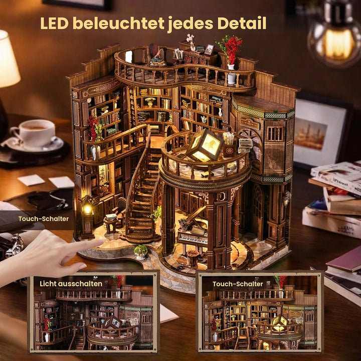 DIY Bücherregal-Nische Bausatz für Erwachsene – 3D Holz-Miniatur-Puppenhaus Modellbausatz, Bastelset