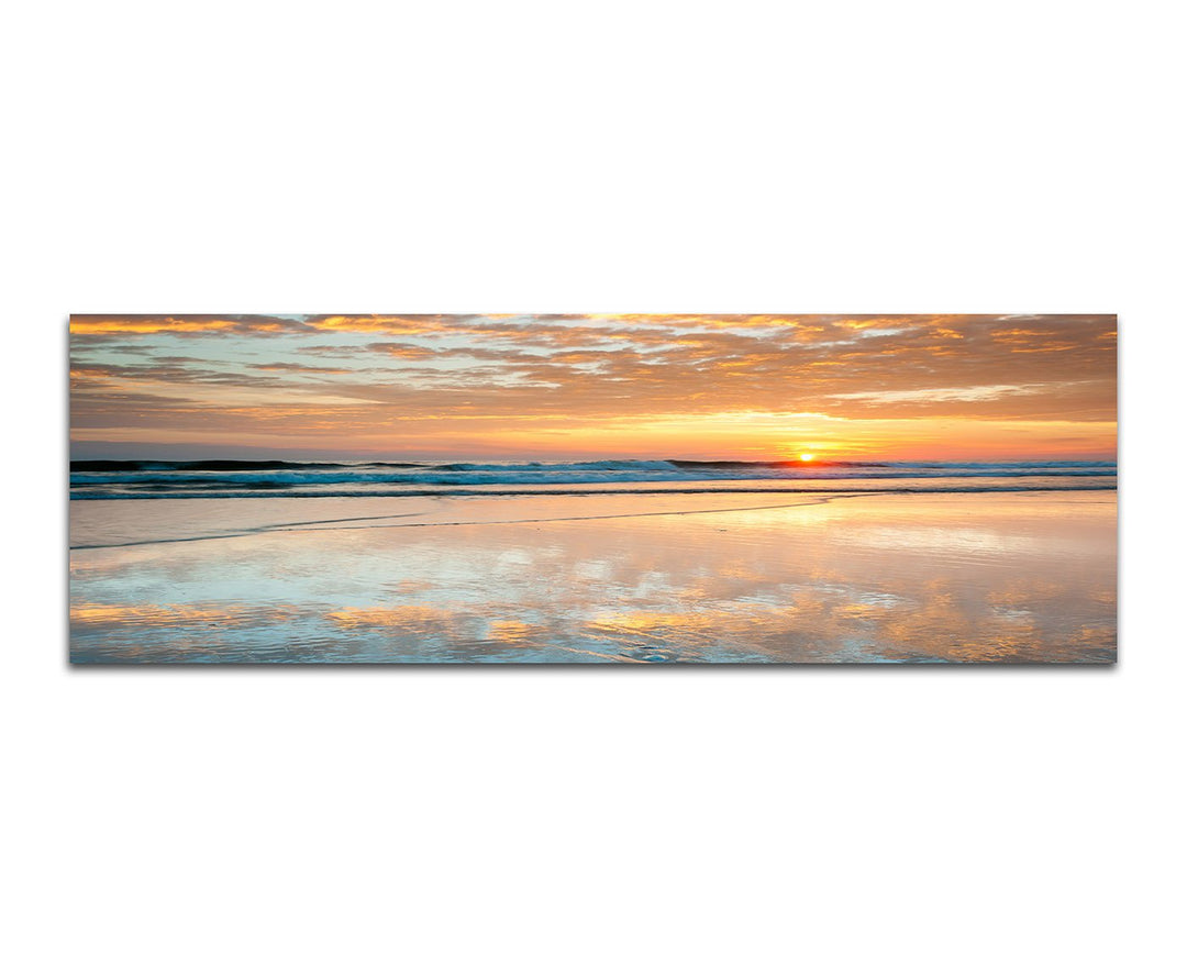 Paul Sinus Art Panoramabild auf Leinwand und Keilrahmen 150x50cm Strand Meer Wellen Wolken Sonnenauf