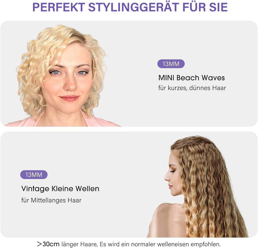 Mini Lockenstab für kurze haare, janelove 13mm welleneisen für dünnes haare, 200°C Beach waves Locke