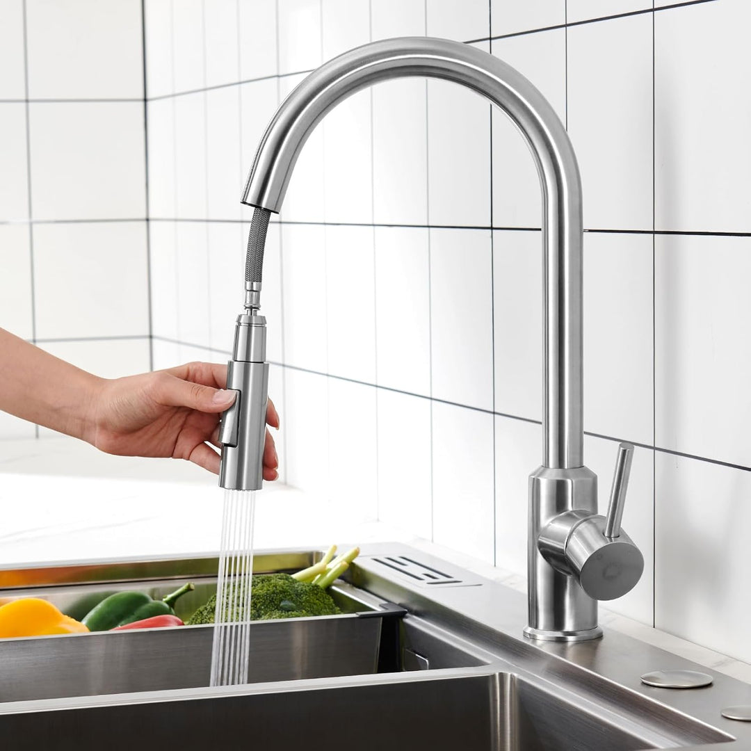 CECIPA Wasserhahn Küche, Mischbatterie Küche mit Hohem Bogen, Hochdruck Küchenarmatur mit Brause Aus