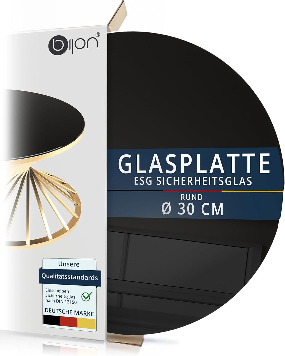 BIJON Glasplatte Schwarz Rund Tisch ESG Sicherheitsglas - Für Esstisch, Couchtisch, Gartentisch, Sch