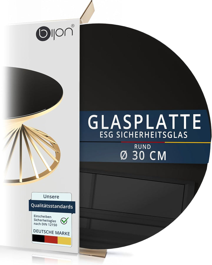 BIJON Glasplatte Schwarz Rund Tisch ESG Sicherheitsglas - Für Esstisch, Couchtisch, Gartentisch, Sch