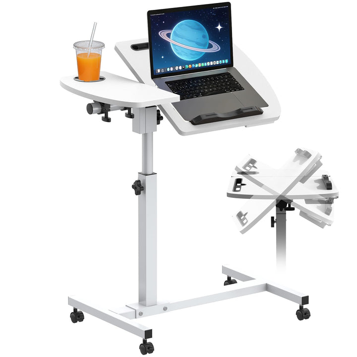 Soontrans Beistelltisch mit Rollen, Betttisch Klappbar 60×40cm, Laptoptisch Höhenverstellbar, Neigun