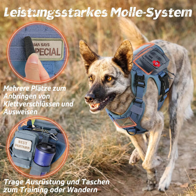 rabbitgoo No Pull Hundegeschirr Mittlere Grosse Hunde, Taktische Brustgeschirr mit MOLLE Griff Metal