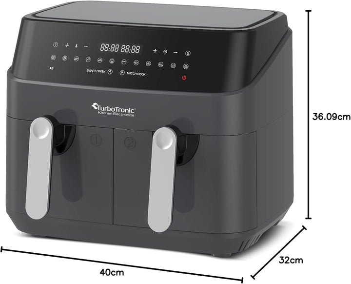 TurboTronic Doppel Heissluftfritteuse XXL, digitale Heissluft-Fritteuse, 9L (2x 4,5L Doppelkammer),