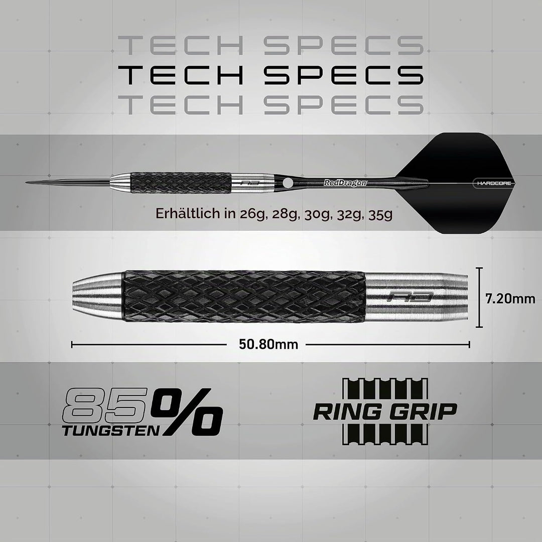 RED DRAGON Rat 26g, 28g, 25g, 30g, 32g oder 35g Tungsten Darts mit Flights und Schäfte 30.0 Gramm, 3