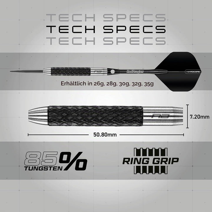 RED DRAGON Rat 26g, 28g, 25g, 30g, 32g oder 35g Tungsten Darts mit Flights und Schäfte 30.0 Gramm, 3