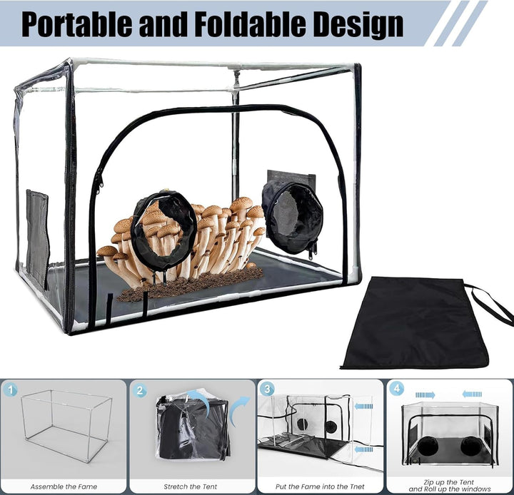 Still Air Box,Tragbares Mushroom Grow Kit, PVC Pilz-Wachstums-Set mit 2 Arm Ports, Faltbare Pilzzuch