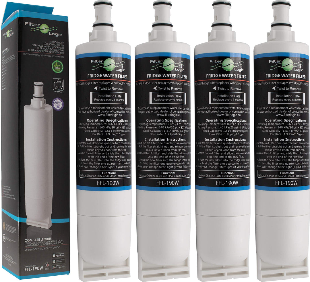 FilterLogic FFL-190W | 4x Wasserfilter kompatibel mit Bauknecht SBS103, 484000008723 - SBS003, 48128