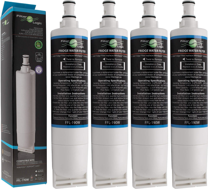 FilterLogic FFL-190W | 4x Wasserfilter kompatibel mit Bauknecht SBS103, 484000008723 - SBS003, 48128
