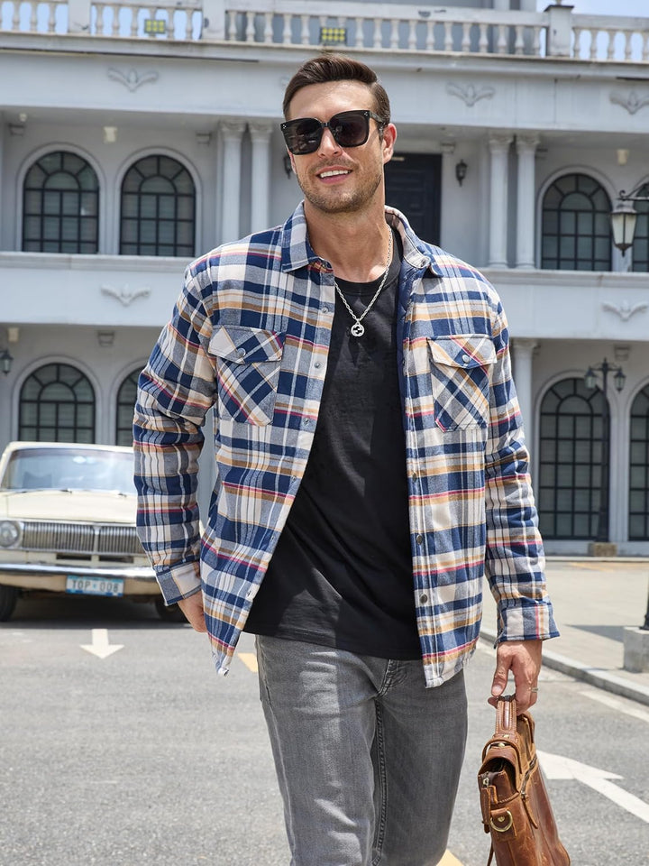 TACVASEN Herren Karierte Hemdjacke Flanellhemd Holzfällerhemd Thermohemd Jacke L Gelb, L Gelb