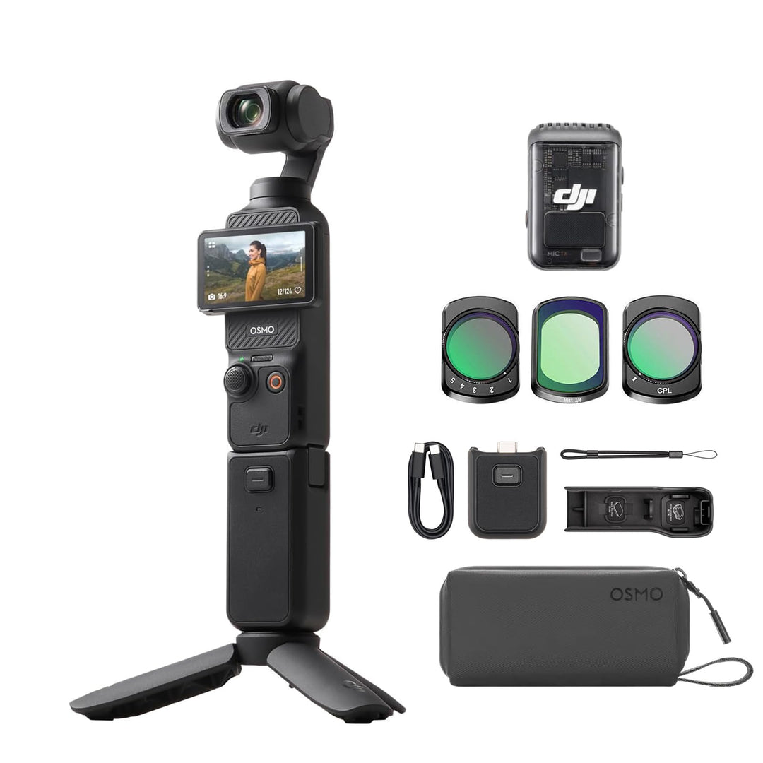 DJI Osmo Pocket 3 Kreativ Combo Bundle, vlog Kamera 4K mit 1-Zoll-CMOS und 4K/120 fps Video, 3-Achse