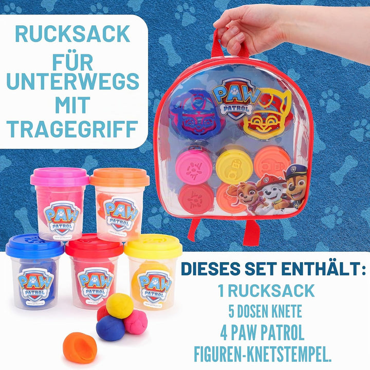 Toyland® Paw Patrol Knetrucksack-Set für Kinder – 5 Teigwannen und 4 Ausstecher inklusive – Paw Patr