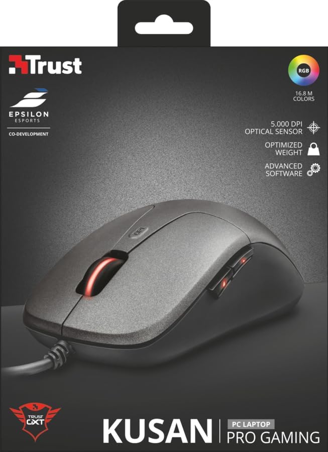 Trust Gaming GXT 180 Kusan Esports Gaming Maus (100-5000 DPI, 6 programmierbaren Tasten, USB, Co-dev