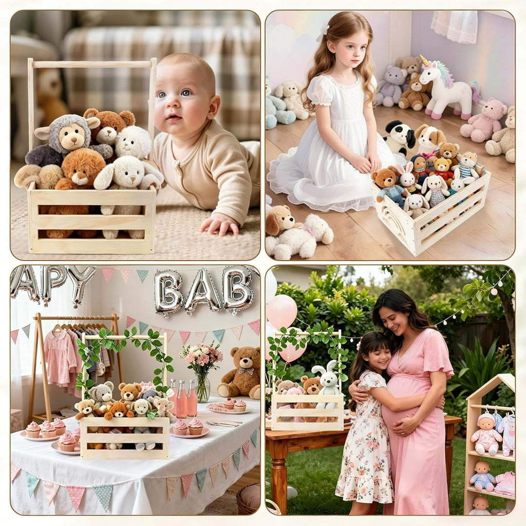 Babyparty Geschenk Holz Babykorb mit Griff, Babyparty Geschenk für Neugeborene, Praktischer Baby Sch