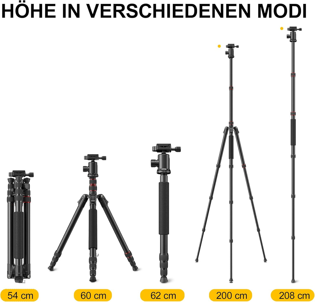 RALENO 1,98 m Kamerastativ, Stativ mit 360° Panorama Kugelkopf, Professionelles Camera Tripod mit 10