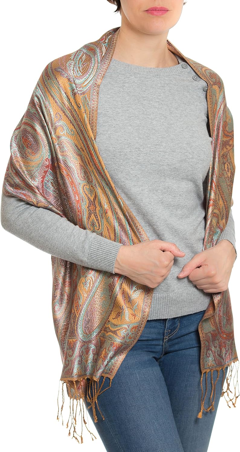 ufash Pashmina 100% Seidenschal aus Indien für Damen & Herren, Paisley Muster, 160 x 35 cm - Schal a