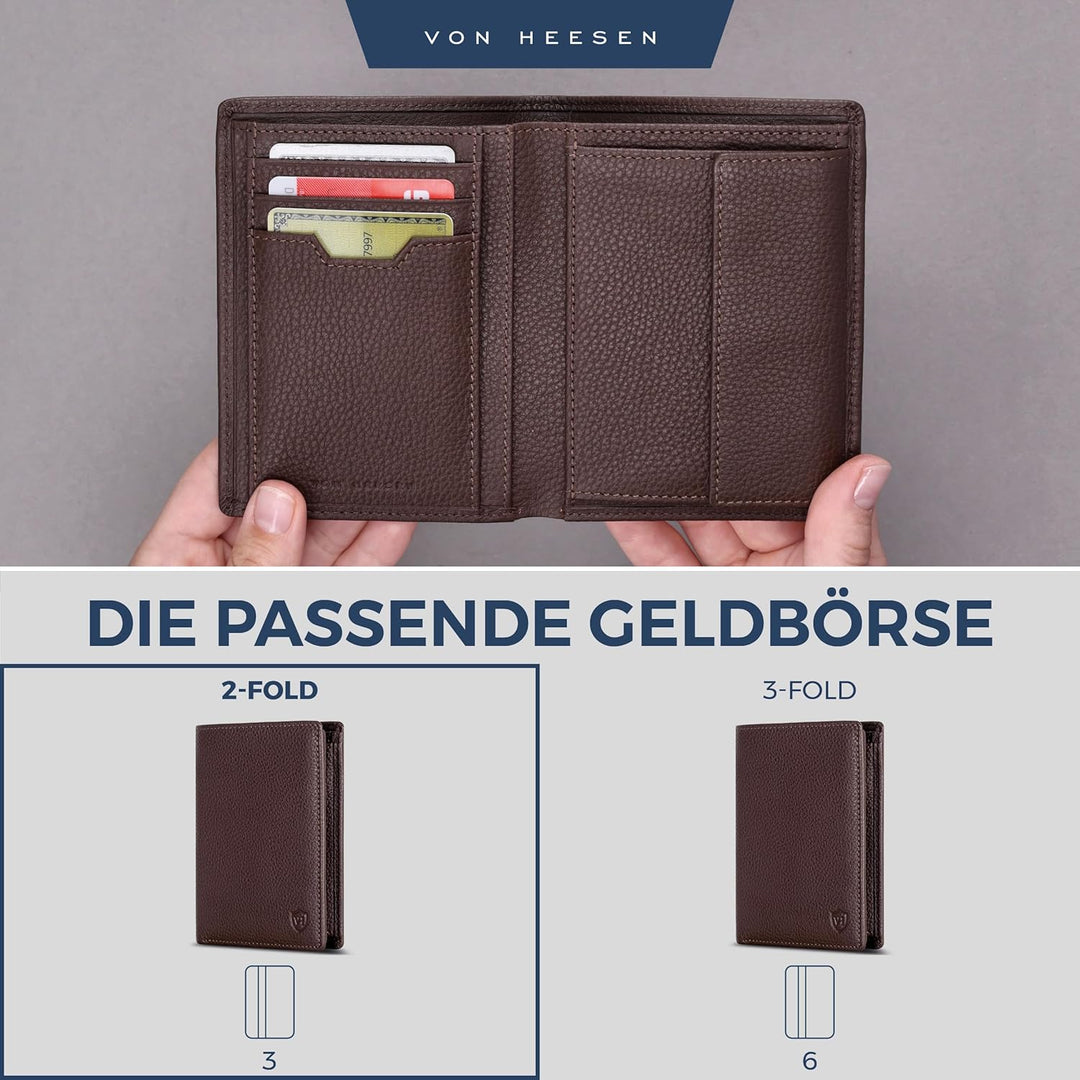 VON HEESEN Leder Geldbörse RFID Schutz I Echtleder Geldbeutel für Damen & Herren I Portemonnaie Brie