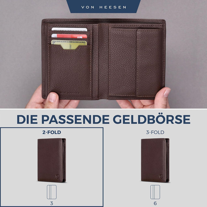 VON HEESEN Leder Geldbörse RFID Schutz I Echtleder Geldbeutel für Damen & Herren I Portemonnaie Brie