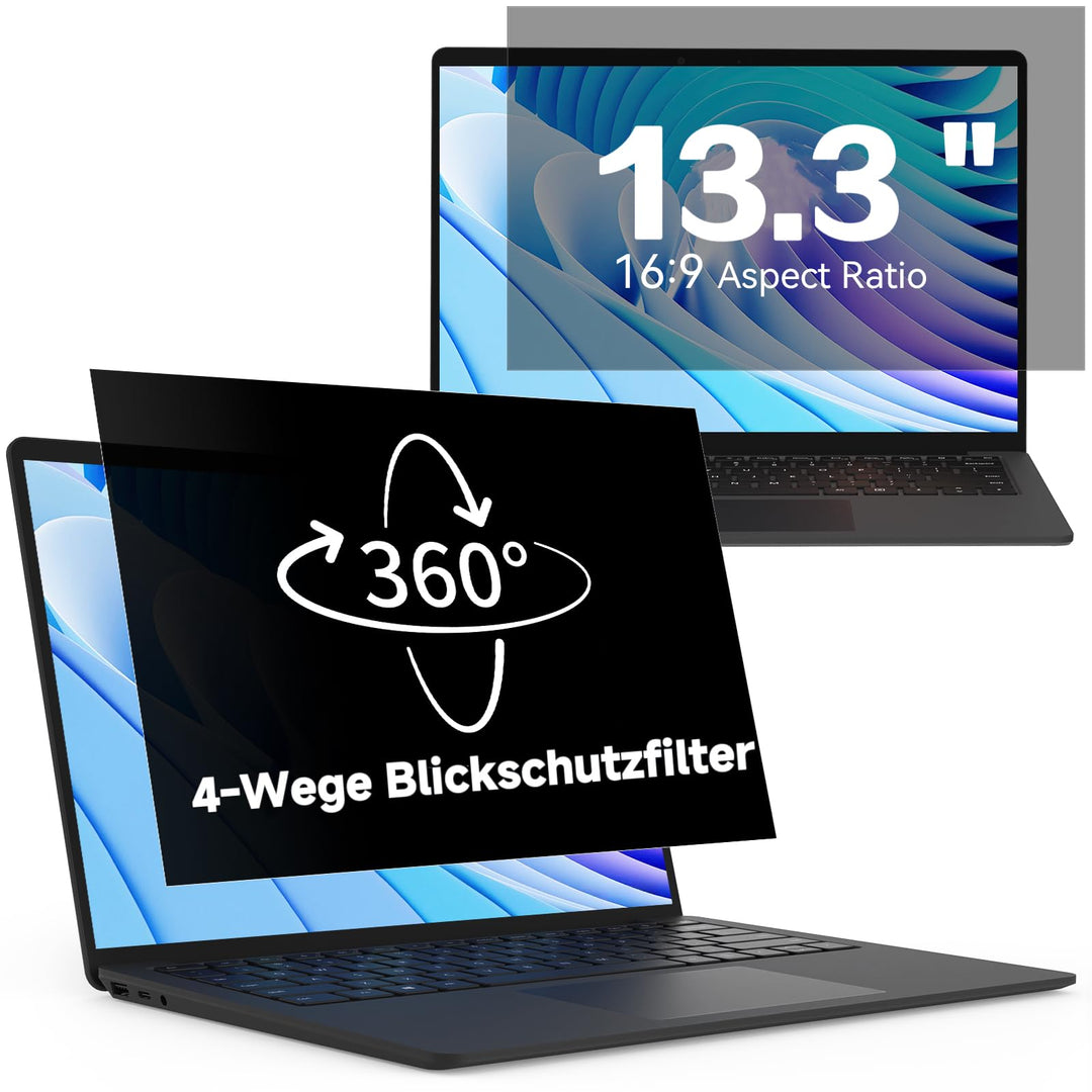 Protescreen 360° Laptop Sichtschutz 13.3 Zoll, Anti Blaulicht Blendschutz Displayschutz, 4 Wege Blic