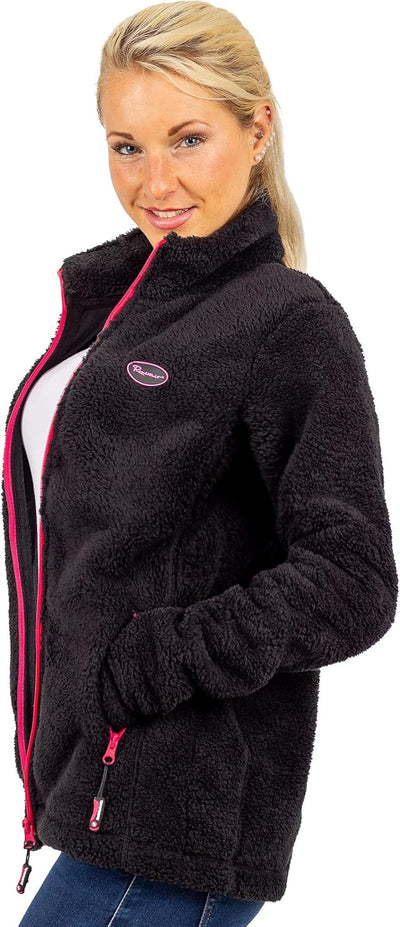 Reichstadt Damen Fleecejacke extra lange Ärmel Kuschelig 4XL Schwarz, 4XL Schwarz