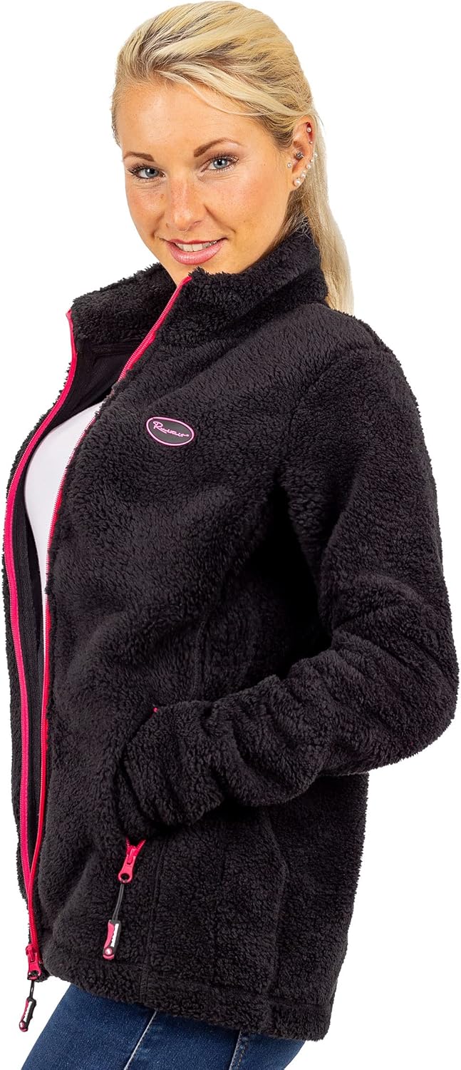 Reichstadt Damen Fleecejacke extra lange Ärmel Kuschelig 4XL Schwarz, 4XL Schwarz