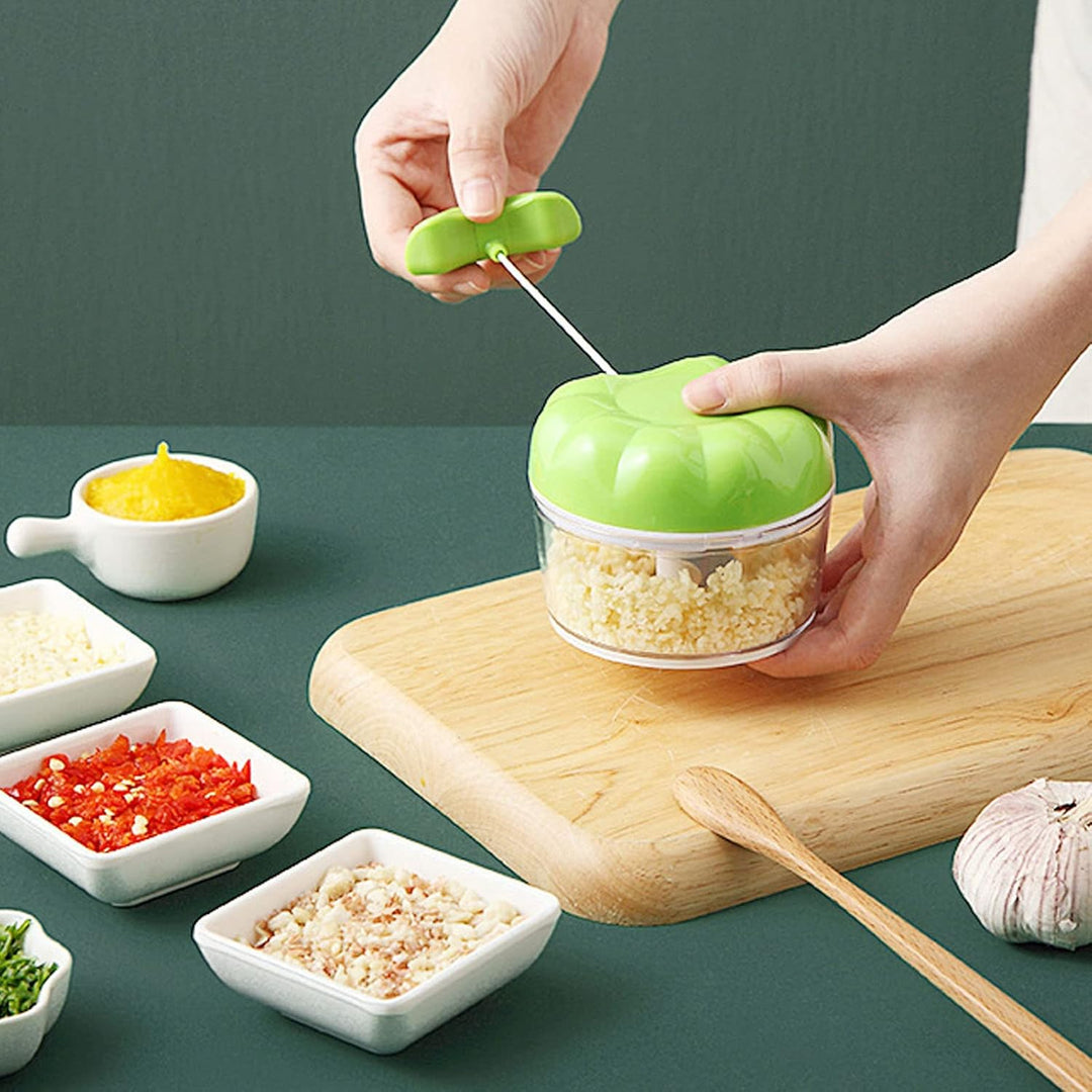 Tragbarer Handzug-Schnur-Knoblauch-Zwiebelschneider Manuelle Küchenmaschine Gemüsehacker für Gemüse-