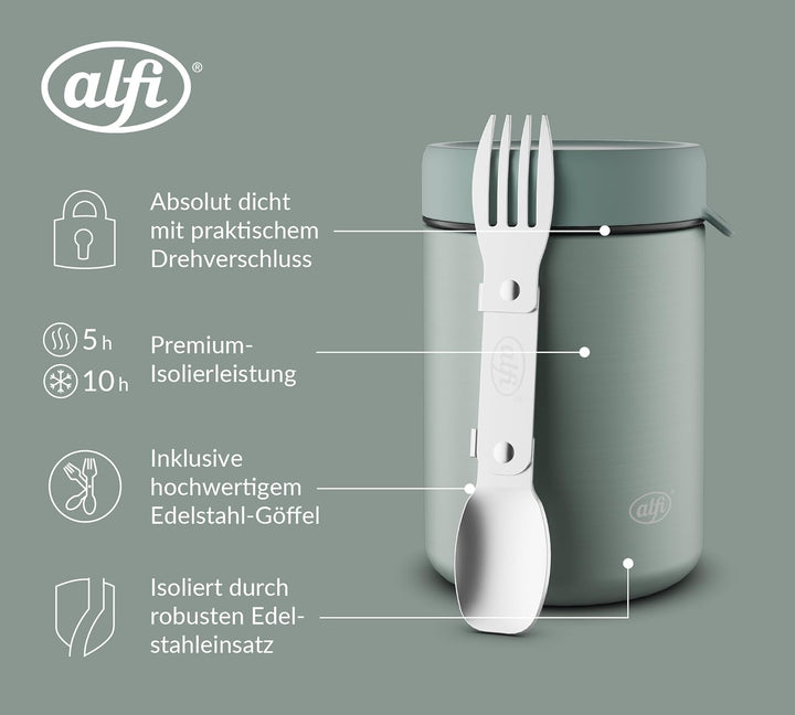 alfi ISO FOOD MUG 350ml, grün matt, Edelstahl Thermobehälter für Essen, Isolierbehälter für Suppen,