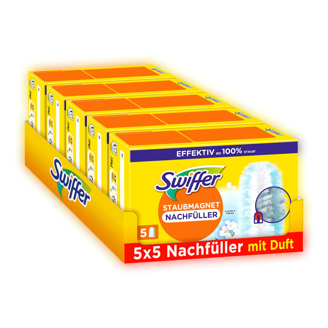 Swiffer Staubmagnet 5x5 Nachfülltücher, Mit Dem Duft Von Febreze, Fängt Und Schliesst 3-mal Mehr Sta