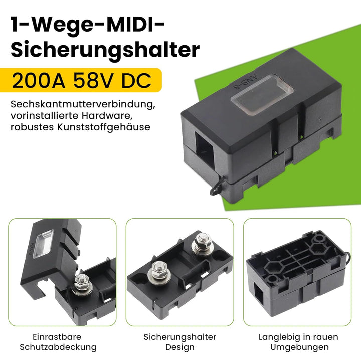 1,5m 10mm² Batteriekabel mit MIDI-Sicherungshalter Schraubklemmenanschluss auf M8 1.5m 10mm², 1.5m 1