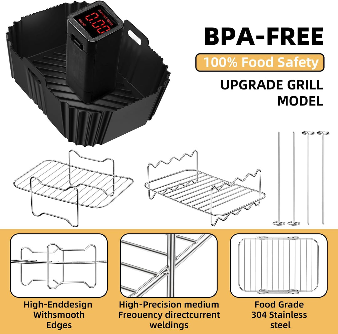 Ninja AF400EU Silikonform & Grillrost | HONYAO 8 Stück Airfryer Silikonform & Grillrost für Ninja AF