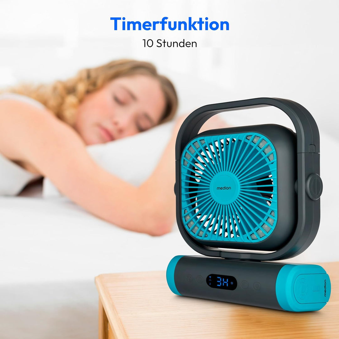 MEDION Ventilator E10 TF (Akku, Mini Ventilator, USB Ventilator klein mit Licht, Fernbedienung, 5 St