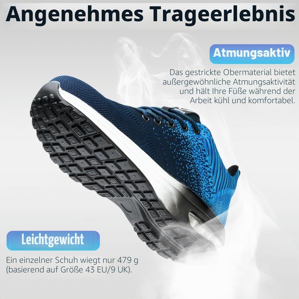 Nasogetch Sicherheitsschuhe Damen Herren Stahlkappenschuhe Arbeitsschuhe Sportlich Atmungsaktiv 39 E