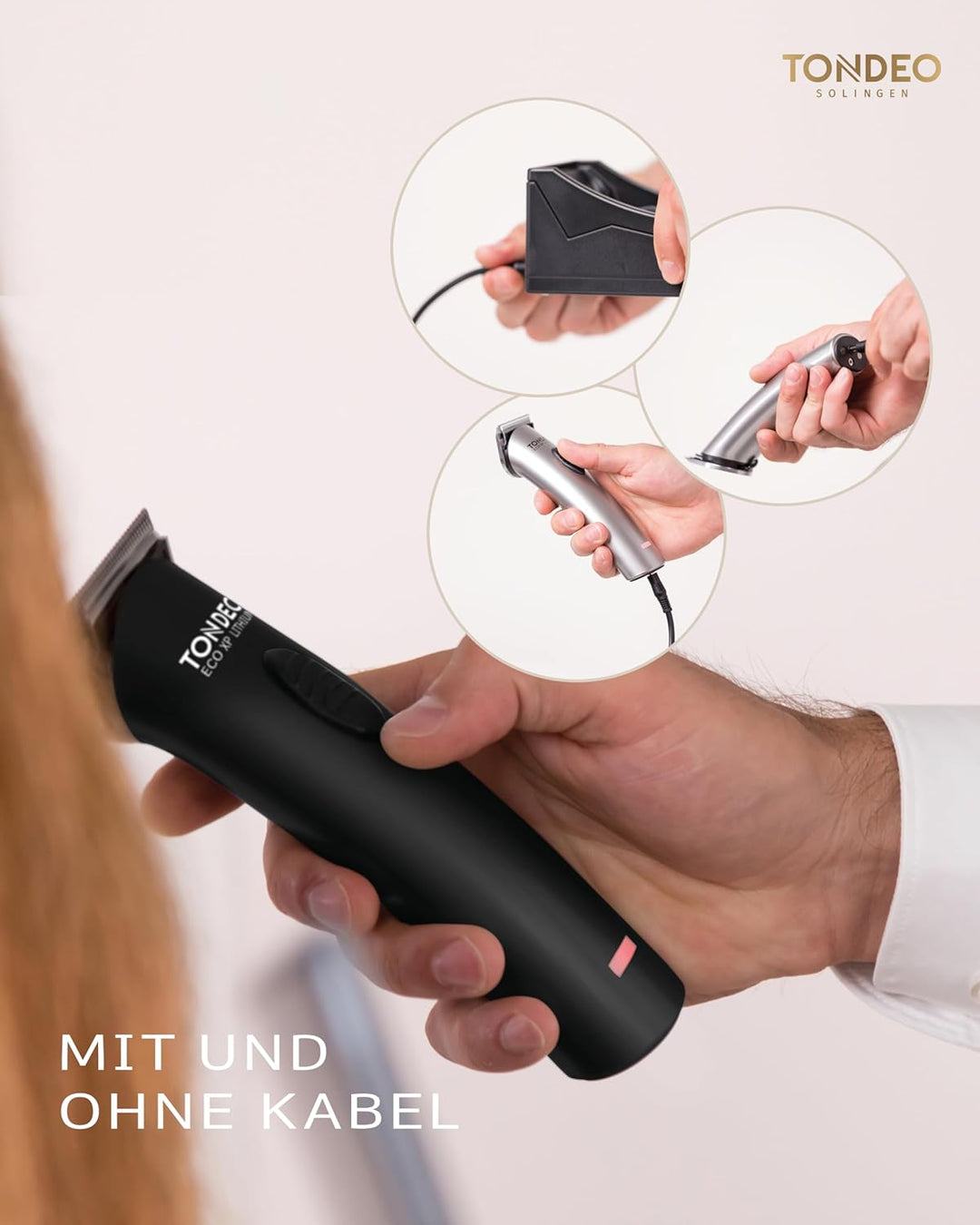 TONDEO Profi Haarschneidemaschine ECO XP LITHIUM BLACK | Haarschneider inklusive Ladestation und Auf