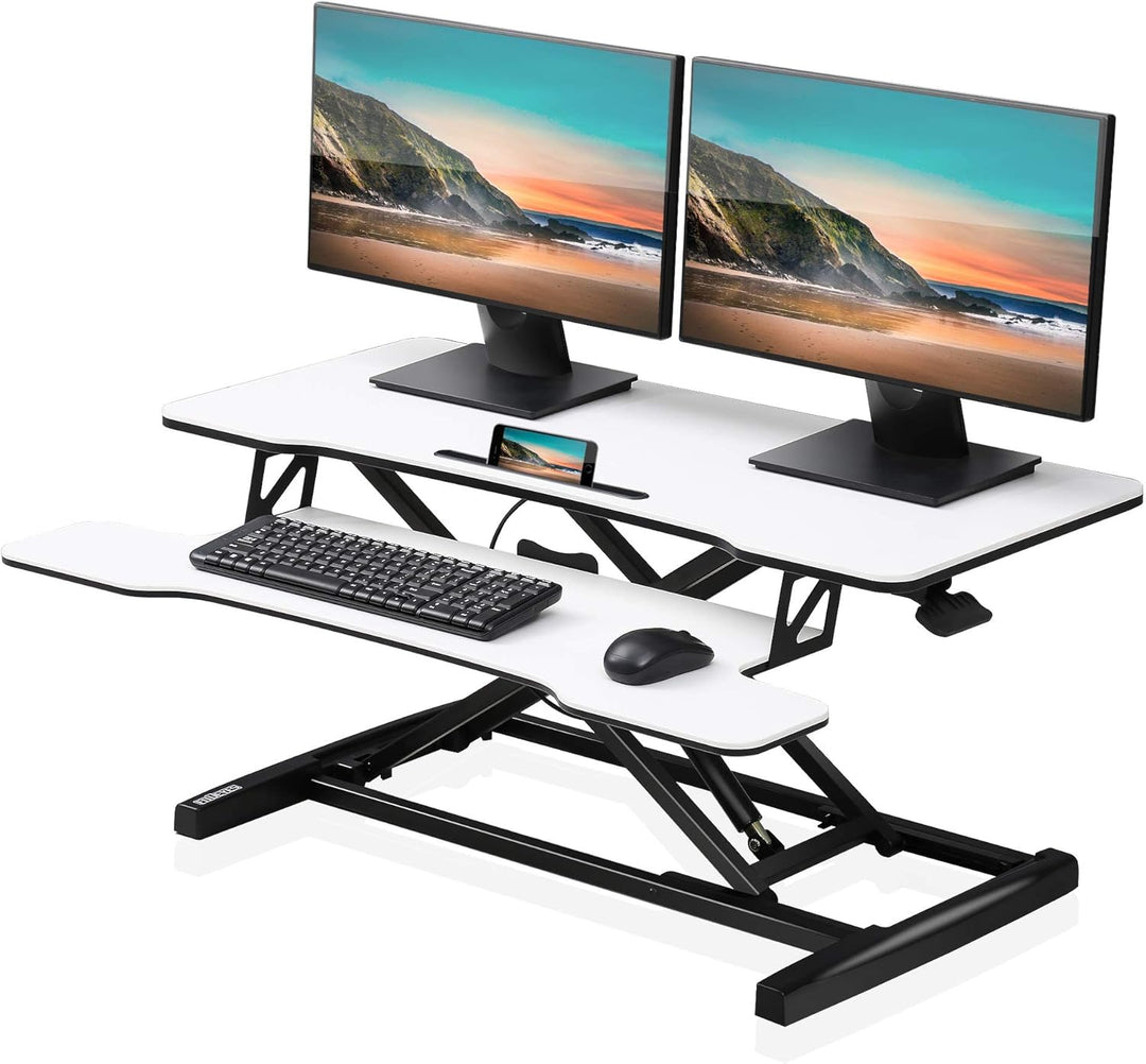 FITUEYES Höhenverstellbar Schreibtischaufsatz Büro Sitz Steh Computertisch 92 x 40 cm Stehpult mit T