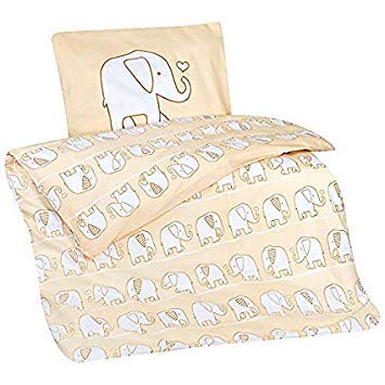 Aminata Kids Kinderbettwäsche Elefanten, Afrika, Kinder, Jungen, Mädchen, Baby Bettwäsche-Set 100 x