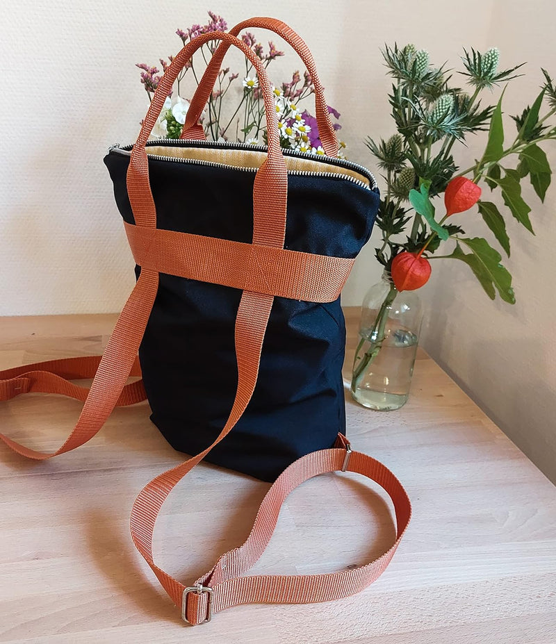 DIY Nähset/Nähpaket Rucksack/Shopper 37cm x 30cm schwarz - orange