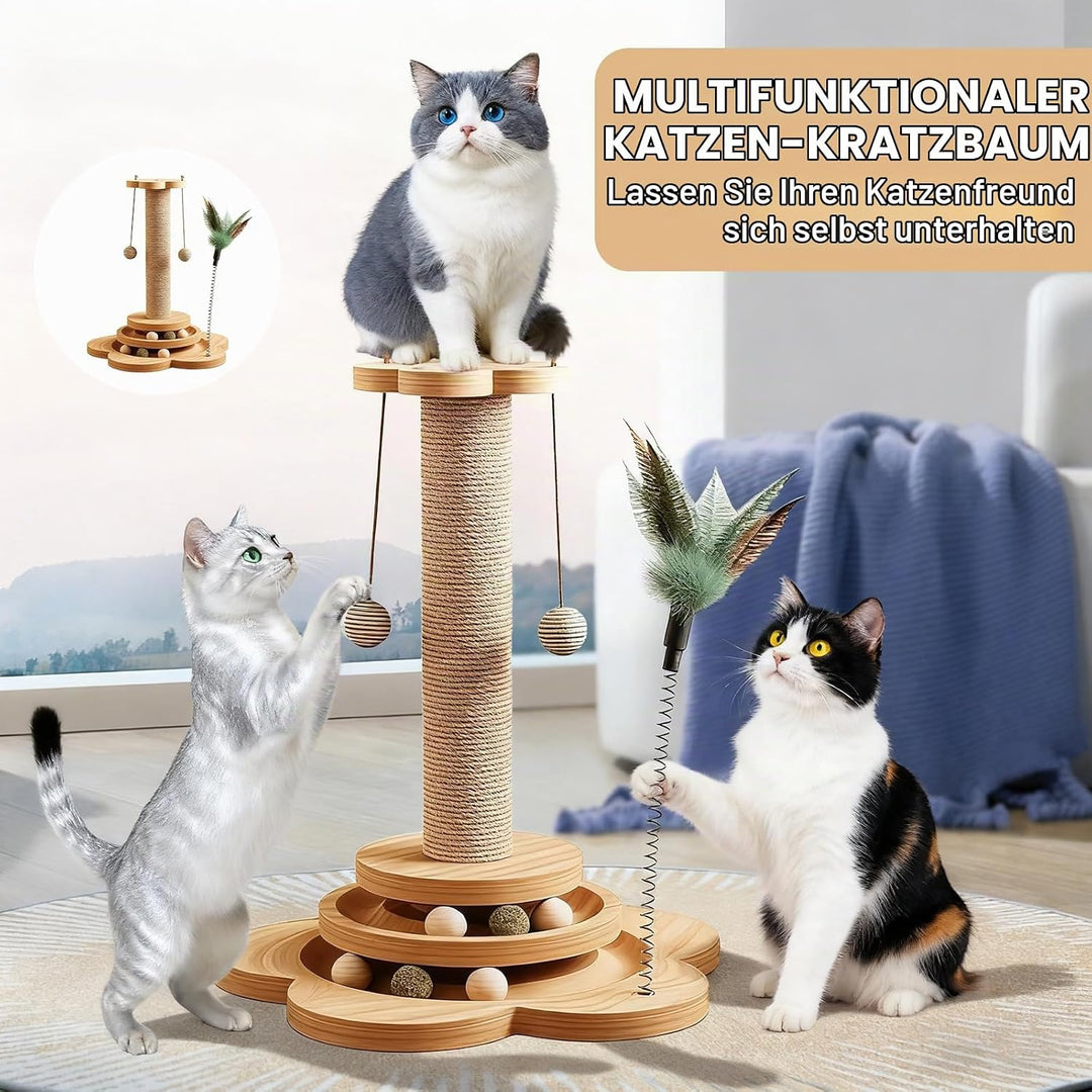 4 in 1 Katzenspielzeug, 46cm Kratzbaum für Katzen Sisal Kratzsäule Klein Kratzbaum mit Hängenden Bäl