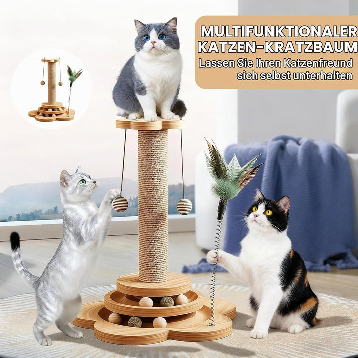 4 in 1 Katzenspielzeug, 46cm Kratzbaum für Katzen Sisal Kratzsäule Klein Kratzbaum mit Hängenden Bäl