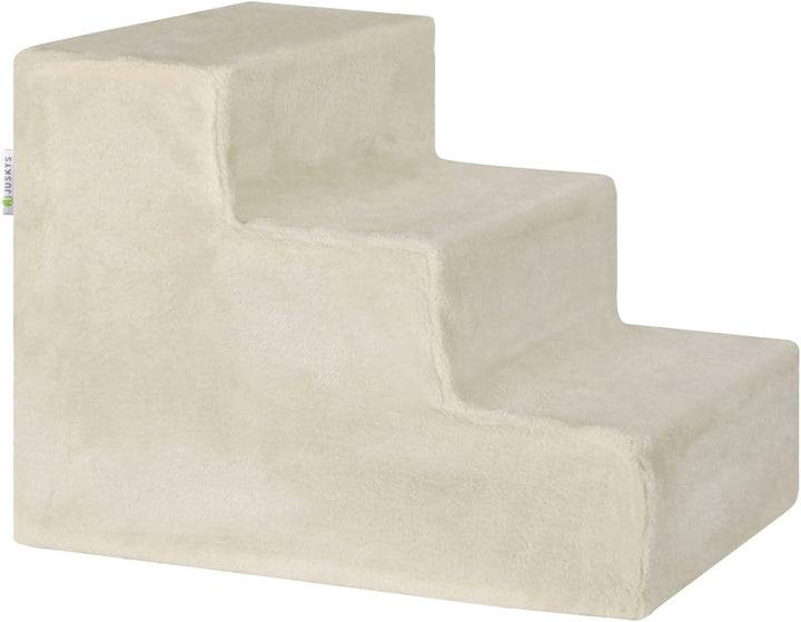 Juskys Haustiertreppe Hundetreppe 36 cm - Treppe 3 Stufen Plüsch-Bezug waschbar - Katzentreppe Hunde