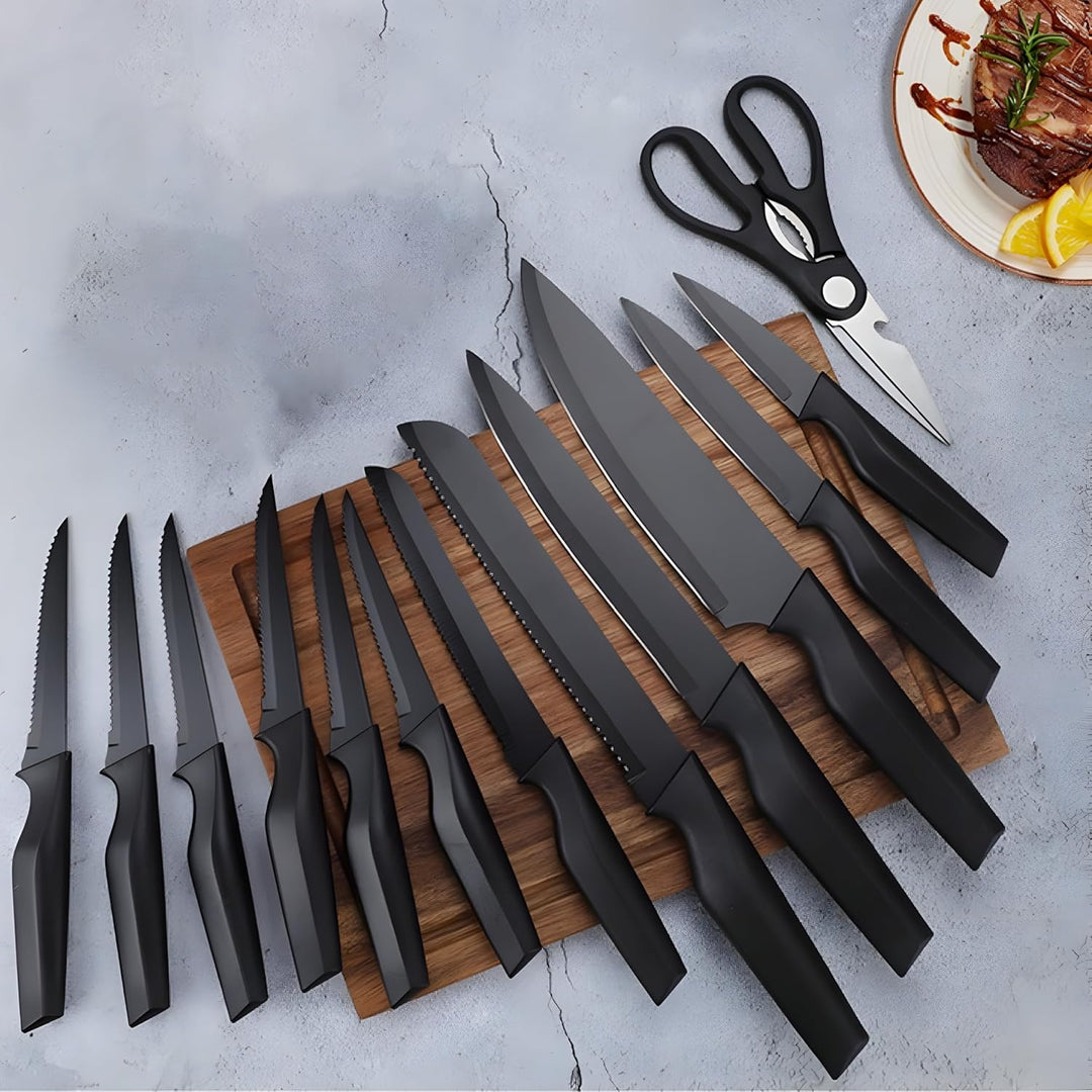 Retoo Messerset 16tlg Messerblock Küchenmesser Set, Kochmesser Set Edelstahl, Präzisionsklingen, Kra