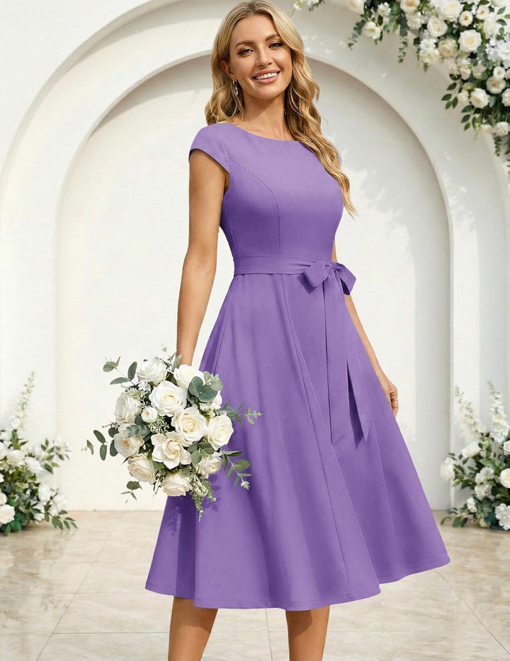 DRESSTELLS Cocktailkleid Damen Elegant 1950er Knielang Rockabilly Hochzeitkleid Vintage A-Line Swing