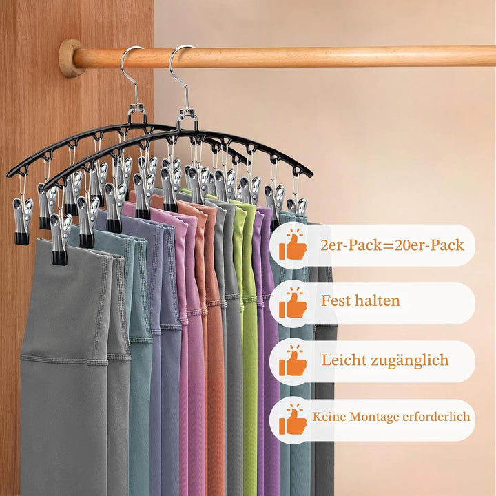 2 Stück Platzsparender Hosenbügel mit 10 Clips – Metall Kleiderbügel für Hosen, Leggings, Röcke &amp; Mü