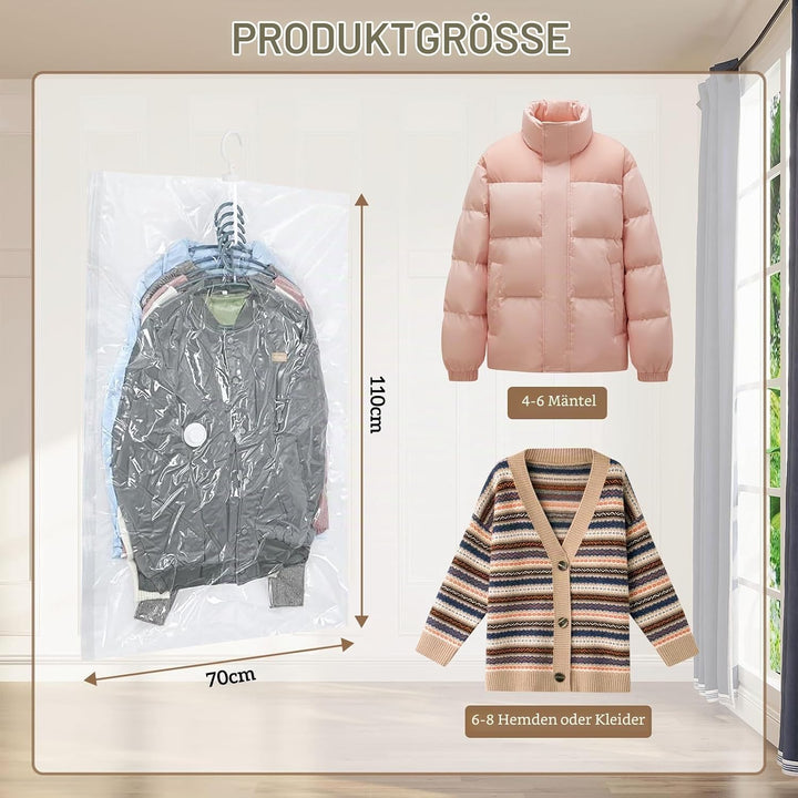 4 Stück Vakuumbeutel für Kleidung, 2 Stück (135x70cm) + 2 Stück (110x70cm), Hängende Vakuumierbeutel
