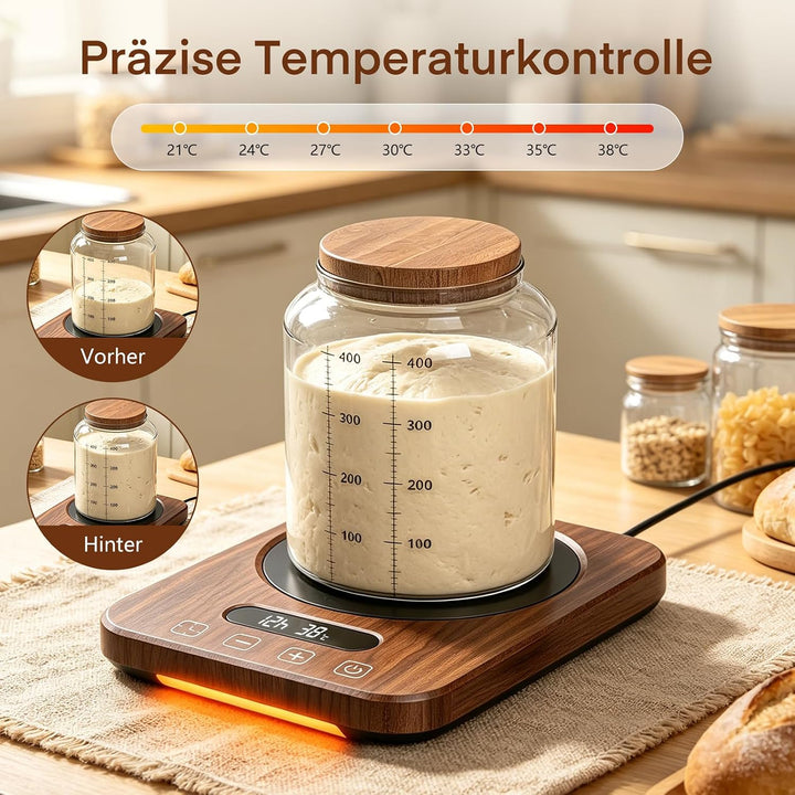 Sauerteigwärmer 21-38℃ Präzise Temperaturregelung, 12H Timer Wärmeplatte mit Speicherfunktion für Br