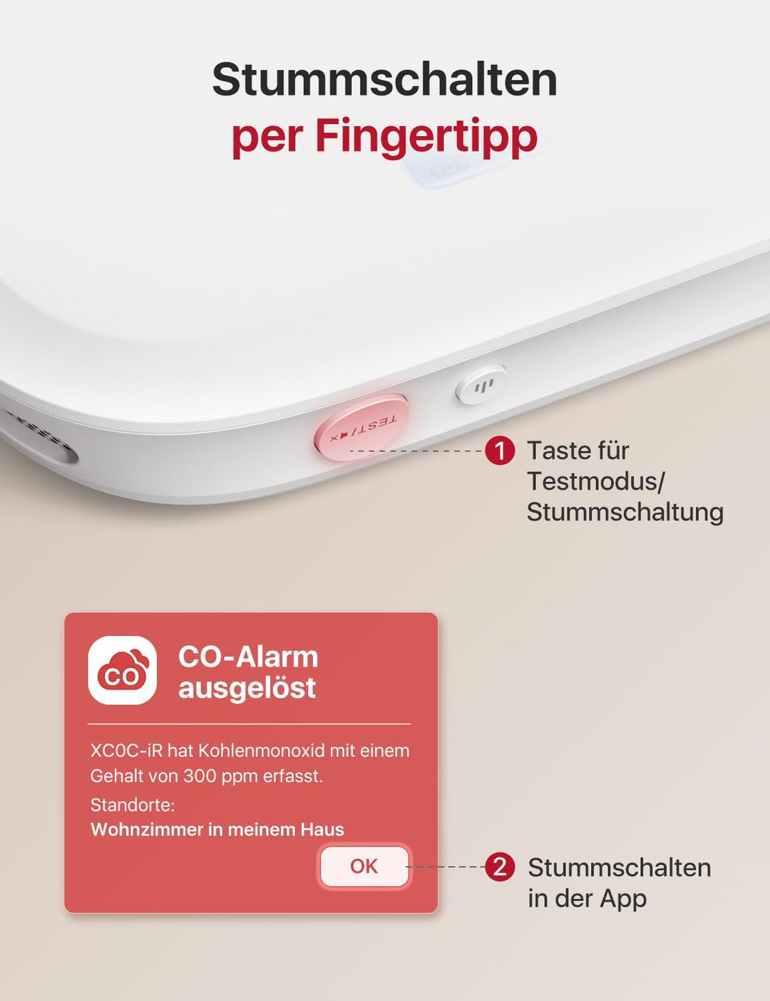 X-Sense Smart Kohlenmonoxid Melder XC0C-iR, Stummschaltung per App, CO Melder mit LCD-Digitalanzeige